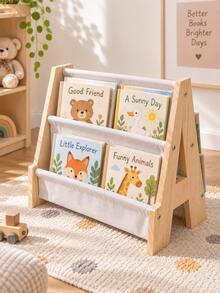 1PC A-Frame Double-Sided Book Rack, 2-Tier Fabric Sling Bookshelf With Front-Facing Display, Freestanding Book Organizer For Bedroom, Living Room, Reading Corner, Playroom, Classroom, Compact Floor Storage Shelf For Books And Magazines - Multicolor - View 4