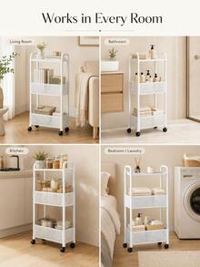 Modern Multi-Functional Rolling Storage Cart With Lockable Wheels, Suitable For Apartment And Dorm, Multi-Purpose Practical Shelf For Daily Essentials And Spices, Ideal For Kitchen Daily Use And Room Organization - Multicolor - View 5