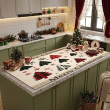 1pc Christmas Series Plaid Christmas Tree Snowflake Pattern Printed Coffee Bar Mat, Drainage Mat, Coffee Machine Soft Bottom Diatomaceous Earth Drainage Mat, Soft Rubber Drainage Mat, Super Absorbent Wear-Resistant Dish Drying Mat, For Countertop Restaurant Kitchen Table Mat, Patio Dining Table Decoration, Home Kitchen Supplies, Countertop Decoration Mat - Multicolor - View 3