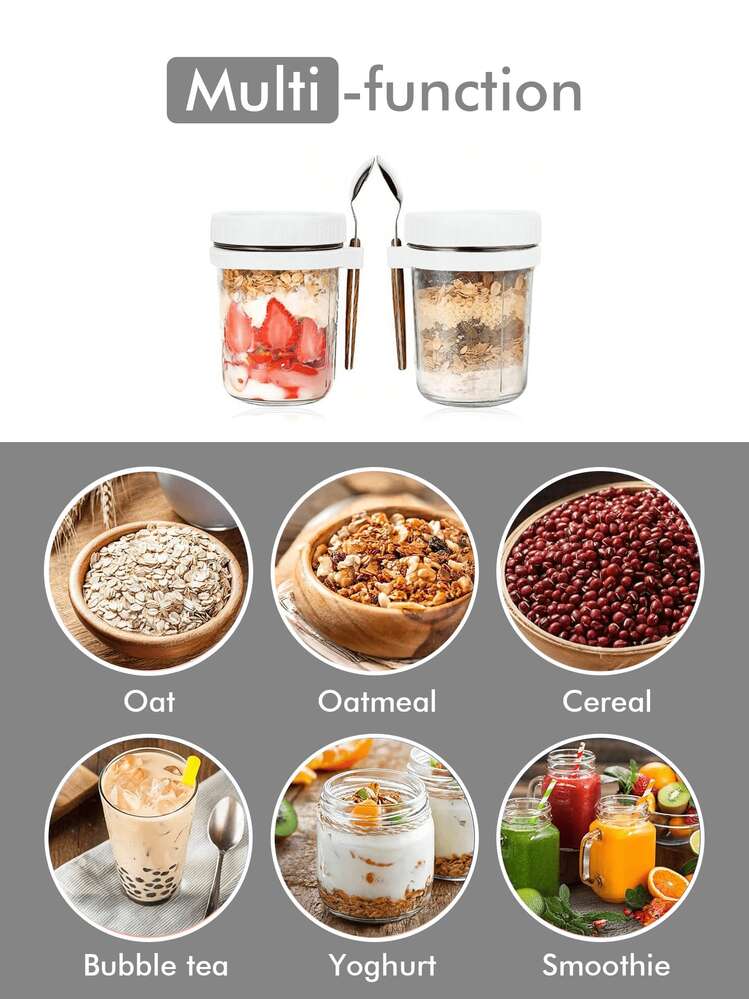 Meoky 12oz/350ml [1pc] Overnight Oats Jar With Spoon And Lid, Sealed Oatmeal Container With Measurement Scale, Mason Jar With Lid, Portable Cereal Storage Jar - White/1pcs - View 7