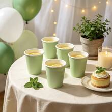 100pcs Sage Green Paper Cups, Cold Drink And Coffee Cups, Suitable For Birthday Party, Family Gathering, Picnic, Party Decoration - Light Green - View 9