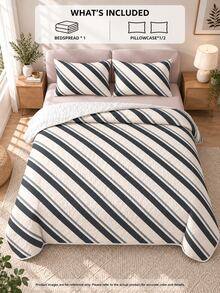Set Sprei Quilted Motif Diagonal Tinta Arang 3pcs (1 Sprei, 2 Sarung Bantal, Isian Bantal Tidak Termasuk) Bernapas, Nyaman, Cocok untuk Semua Musim, Hadiah Liburan, Cocok untuk Hotel, Rumah Tamu, Kamar Tidur, Sprei Ultra Lembut, Bernapas, dan Menyerap Kelembapan - MultiWarna - View 4