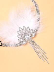 STONEFANS 1pc New 1920s Feather Headband European & American Style Vintage Rhinestone Tassel Hair Accessory For Masquerade Party - Silver - View 4