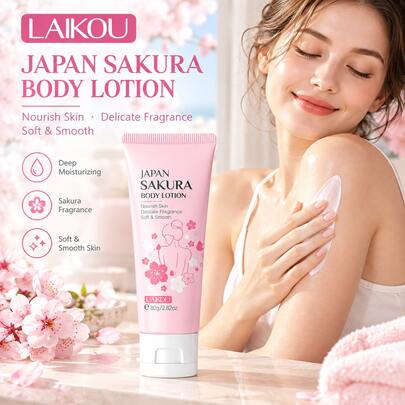 LAIKOU 1 Tube Deep Moisturizing Japan Sakura Body Lotion, 80g, Delicate Fragrance Body Cream, Soft Smooth Skin Moisturizer, Daily Skin Care, Popular Beauty Skincare Product