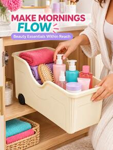 Pull-Out Storage Bin With Wheels, Large Capacity Plastic Storage Basket, Rolling Mobile Organizer For Kitchen, Bathroom, Cabinet, Refrigerator, Pantry, Laundry, Mother's Day Father's Day Gift, Space Saving Heavy Duty (Wheels Not Removable) - Multicolor - View 3