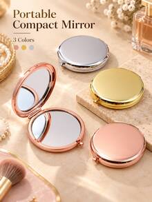 Elegant & Charming Aluminum Alloy Round Portable Makeup Mirror, Polished Shiny Shell With Clasp, Birthday, Wedding, Anniversary Gift, Travel, Handbag Carry, All-Season Daily Touch-Up - Multicolor - View 2