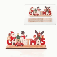 Christmas Letter Base Wooden Desktop Decor, 3 Styles Available: Snowman House, Santa Claus & Reindeer, Faceless Design, Hand-Painted Solid Wood Craft, Includes Stable Base For Display, Desktop & Countertop Decoration, Creates Winter Holiday Atmosphere, Holiday Home Decor Gift - A - View 4