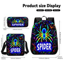 Colorful Spider 2D Print 3 Pieces Backpack Set, Large Capacity Backpack, Crossbody Bag, Pencil Case, Adjustable Wide Breathable Shoulder Straps, Side Mesh Pocket Water Bottle Holder, Personalized Daily Commute Travel Casual Storage Bag - Printed Bag - View 6
