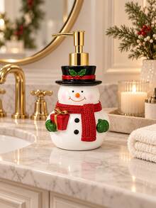 Snowman Christmas Soap Dispenser With Gold-Tone Pump, Refillable Hand Soap Lotion Bottle, Festive Bathroom Counter Decor, Holiday Home Decor Gift - Snowman Bottle - View 11