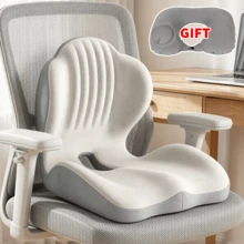 Ergonomic Memory Foam Seat Cushion | Lumbar And Back Support, Suitable For Office, Chair, Car Seat,  Perfect Gift For Parents And Friends, Lightweight, Portable(With Inflatable Neck Pillow) - Beige - View 4