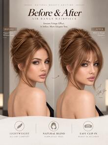 Clip-In Air Bangs Hairpiece For Women, Wispy Fringe With Long Face-Framing Side Strands, Natural-Looking Hair Topper With Secure Clip, Multiple Color Options, Hair Accessory For Daily Wear, Parties, Weddings, Halloween And Christmas - Multicolor - View 7