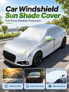1pc Car Half Body Cover, Front Windshield Sun Shade, Universal All-Season, Sun Protection & Heat Insulation, Full Window Coverage, Reflective Aluminum Film UV Protection, Easy To Install And Remove - A - View 2