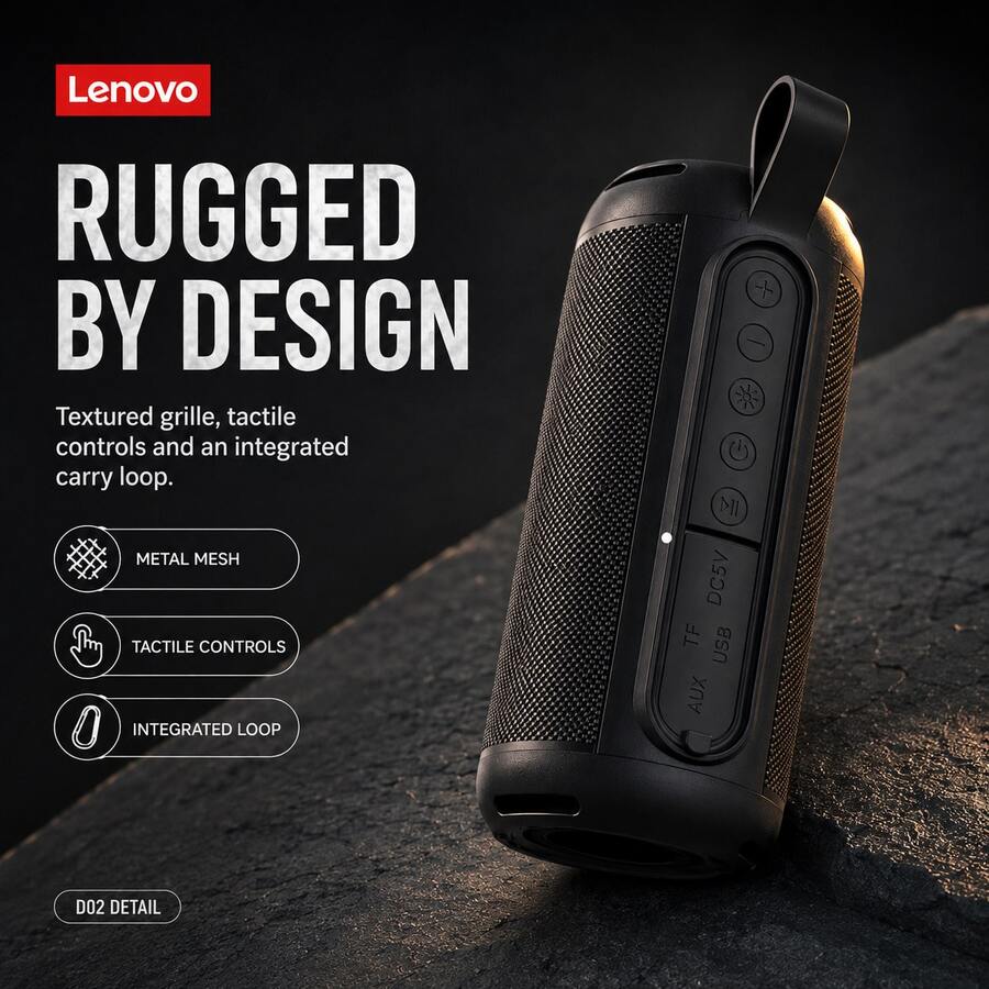 Lenovo D02 Bluetooth Speaker | Compact & Lightweight Design | Dual-Channel Sound Effect | Stable Wireless Connection | Portable Desktop Speaker - View 1