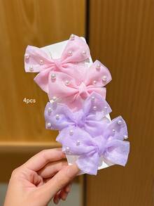 2-8pcs Cute Faux Pearl Bow Hair Clips, Suitable For Daily Hair Decoration - Multicolor - View 8