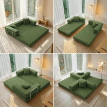 3-Seater Foldable Sofa Bed, 78'' Convertible Sleeper Sofa, Spring Folding Floor Couch With With Pillow Back Support Armrest, 4-In-1 Futon Sofa Bed For Living Room - Green - View 4