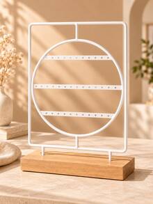 Earring Display Stand, Jewelry Display Rack With Wooden Base, Multi Layer Earring Organizer Holder, Metal Jewelry Storage Stand For Earrings Necklace Accessories, Desktop Jewelry Display Showcase For Bedroom Vanity, Boutique Store Counter Decor - Multicolor - View 12