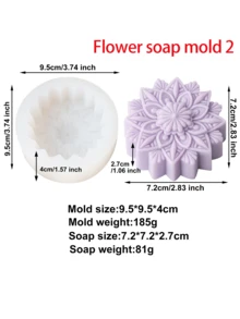 3D Round Flower Shaped Silicone Soap Mold, Classic Pattern, Round Flower Design, Suitable For Making Soap, Candles, Resin, Etc., DIY Handmade Gifts - White - View 8