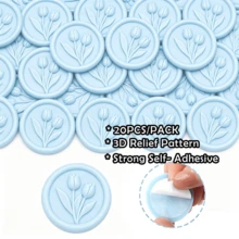 20入/包 3D 浮雕鬱金香蠟封貼紙，婚禮邀請函信封封口貼，自黏珍珠白貼紙，適用於邀請函、禮品包裝、聖誕節 - 淺藍色 - 鬱金香-淺藍 - 查看 9