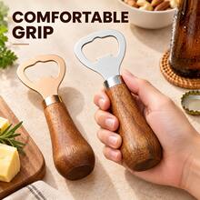 1pc/2pcs Stainless Steel Bottle Opener With Wooden Handle, Gold/Silver Manual Beer Cap Remover, Handheld Bar Tool For Beer, Soda, Kitchen, Home Bar, BBQ, Party And Gift - View 5