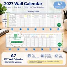 إدراجات مخطط سنوي A6 / A7 2027 مطوية 7 مرات، صفحة نظرة عامة سنوية كاملة بتصميم بسيط، متعقب جدول قابل للطي والحمل، أوراق إعادة ملء لمخطط الحلقة، قرطاسية إدارة الوقت للتدوين - مستطيل - مشاهدة 12