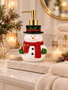 Snowman Christmas Soap Dispenser With Gold-Tone Pump, Refillable Hand Soap Lotion Bottle, Festive Bathroom Counter Decor, Holiday Home Decor Gift - Snowman Bottle - View 5
