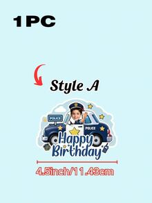 Personalized Face Photo Cake Topper, Custom Happy Birthday Cake Topper With Your Photo, Fun Birthday Cake & Cupcake Decorations, Police Car Theme Party Supplies, Custom Photo Cake Decor For Kids Boys Birthday Parties - Multicolor - View 27
