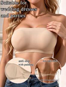 Bra tanpa tali warna kulit wanita, bralette kasual nyaman terbuat dari kain elastis sedang, dengan punggung terbuka rendah untuk gaun pengantin dan pesta. - Aprikot - View 7