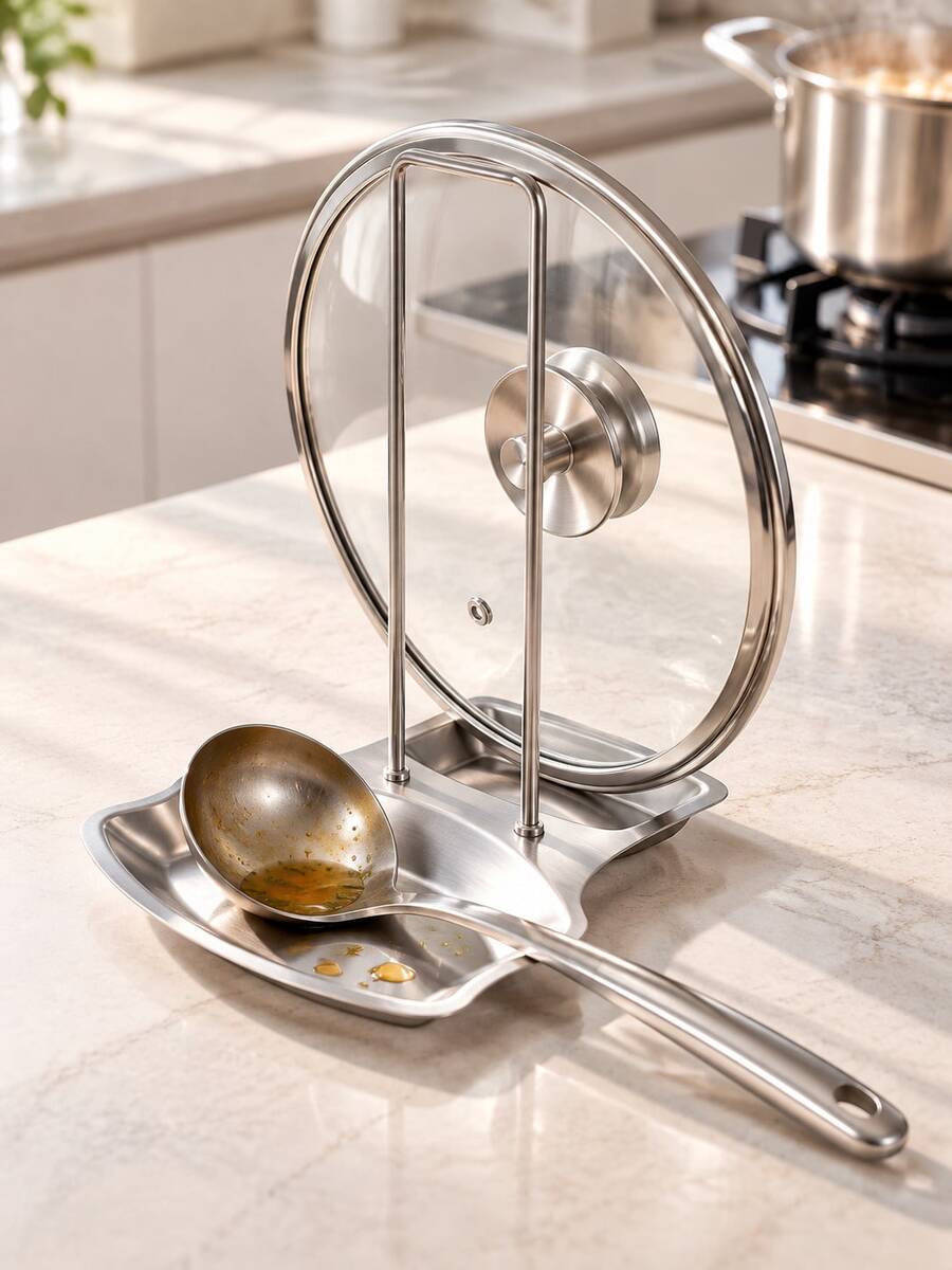 Lawei 2/1 cái giá đỡ nắp nồi và muôi, giá lưu trữ nắp nồi bằng thép không gỉ, phù hợp cho nồi, chảo, muôi