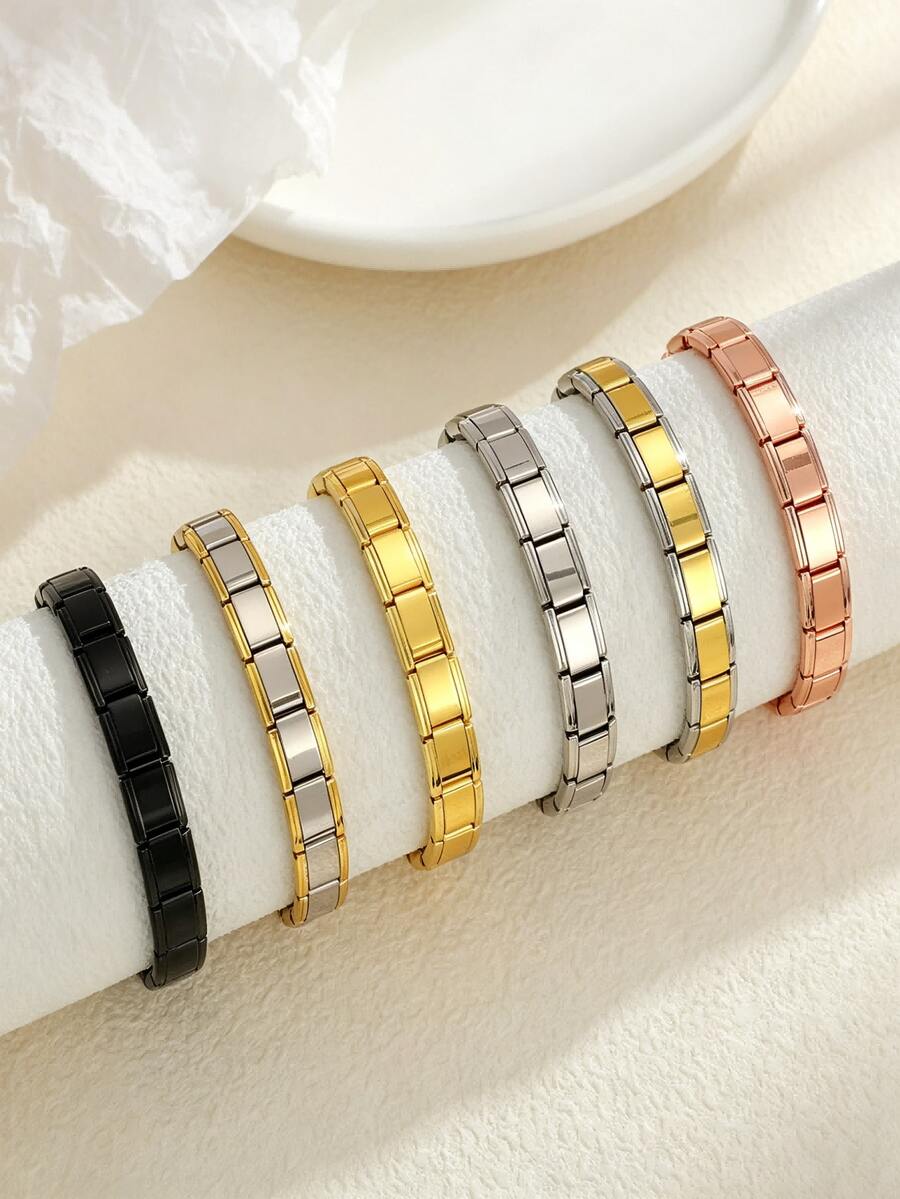 1 pieza Pulsera de acero inoxidable de estilo italiano de moda con módulos DIY de múltiples patrones, adecuada para uso diario, citas, festivales y regalos - Multicolor - Ver 1