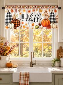 1pc Autumn Window Curtain, Hello Fall Pumpkin Maple Leaf Black & White Plaid Print Short Curtain, Suitable For Kitchen, Living Room, Dining Room, Bedroom And Thanksgiving Autumn Home Decor - Multicolor - View 10