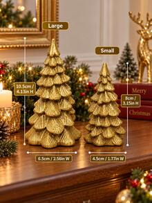 1PC Gold Resin Christmas Tree Tabletop Decor, Textured Holiday Ornament For Mantel, Shelf, Entryway And Living Room, Christmas Gift - Multicolor - View 5