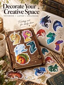 60PCS Dragon Aesthetic Stickers Collection, Colorful Fantasy Dragon Decals, Unique Artwork Stickers For Notebook, Tablet, Phone Case, Scrapbook Decoration, DIY Creative Supplies, Holiday Gift - Multicolor - View 4