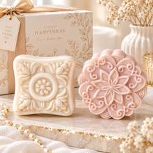 3D Round Flower Shaped Silicone Soap Mold, Classic Pattern, Round Flower Design, Suitable For Making Soap, Candles, Resin, Etc., DIY Handmade Gifts - White - View 4