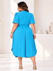 Women's Plus Size Midi Dress Wrapped Short Sleeve Duna Elegant Casual - 查看 3