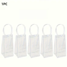 1/12pcs PVC Handheld Ice Bucket, Transparent Ice Bucket, Portable Ice Bucket With Handle, Portable Wine Cooling Bucket With Handle, Transparent PVC Wine Gift Bag, Suitable For Wedding Party, Can Hold Champagne, Beer And White Wine - Clear - View 12