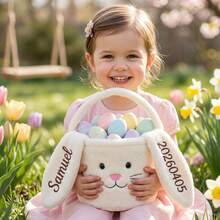 TONGFANTECH Customizable Text Long-Eared Rabbit Storage Basket, Multi-Functional Home Storage, Easter Egg Hunt Hand-Carried Basket - Multicolor - View 5