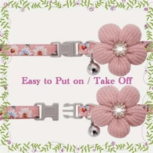 1pc Floral Dog Collar With 3D Flower Charm And Detachable Bell - Suitable For Small Dogs And Cats, Pink & White Pattern Soft Adjustable Polyester Pet Collar, Cute Pet Accessory - Multicolor - View 4