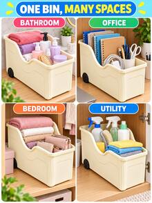 Pull-Out Storage Bin With Wheels, Large Capacity Plastic Storage Basket, Rolling Mobile Organizer For Kitchen, Bathroom, Cabinet, Refrigerator, Pantry, Laundry, Mother's Day Father's Day Gift, Space Saving Heavy Duty (Wheels Not Removable) - Multicolor - View 9