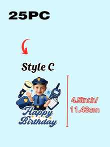 Personalized Face Photo Cake Topper, Custom Happy Birthday Cake Topper With Your Photo, Fun Birthday Cake & Cupcake Decorations, Police Car Theme Party Supplies, Custom Photo Cake Decor For Kids Boys Birthday Parties - Multicolor - View 10