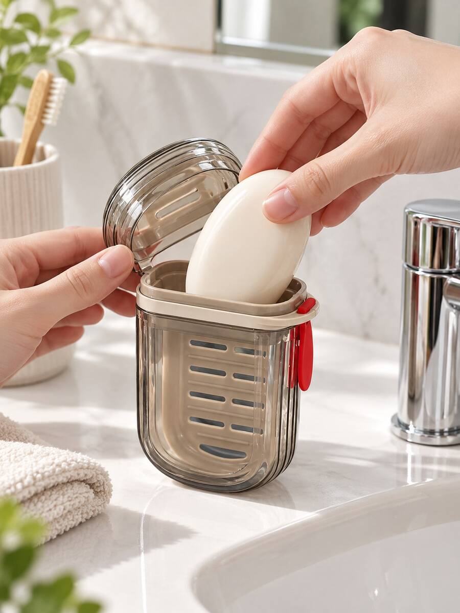 2pcs/1pc Portable Storage Box With Lid - Leak-Proof Travel Soap Holder, Compact Oval Design With Drainage Holes, Transparent Lid For Easy Identification, Lightweight And Hygienic, Suitable For Camping, Gym, Bathroom, Kitchen And More