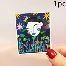 1pc/3pcs Navy Blue Star Closed Eyes Long Hair Girl RESTING IS A FORM OF RESISTANCE Text Sticker, Waterproof No Residue, Suitable For Tumbler Water Bottle, Phone Case, Laptop, Planner Book, Desk, Luggage, Cool Female Power Style, Versatile Decorative Sticker For Girls DIY - Vinyl - View 12