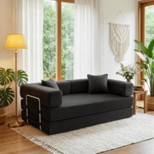 3-Seater Foldable Sofa Bed, 78'' Convertible Sleeper Sofa, Spring Folding Floor Couch With With Pillow Back Support Armrest, 4-In-1 Futon Sofa Bed For Living Room - Black - View 3