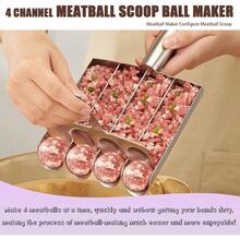 304 Stainless Steel Multi-Tube Meatball Maker Set, Manual Meat Baller With Matching Scraper, Quick Make Multiple Meatballs, Non-Rust & Easy Clean Kitchen Gadget For Meatball, Fish Ball, Shrimp Paste, Home & Restaurant Cooking Tool - Multicolor - View 7