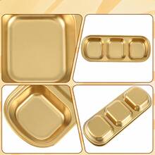 1pc Golden Multi-Grid Staiess Steel Sauce Dish, Srving Plate, Slt Vinegar Sugr Condiment Dipping Bowl - Gold - View 5