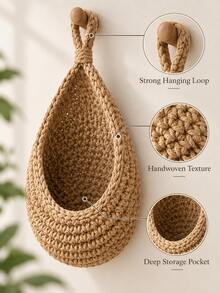 6/3/1pc Set Wall Hanging Woven Baskets, Bohemian Style, Creative Water Drop Shape, Suitable For Vegetables, Fruits, Kitchen Storage Baskets, Also Fit For Holiday Decoration, Kitchen Storage Bags, Hanging Storage Baskets, Storage Bags, Kitchen Decor Storage Bags - Multicolor - View 7