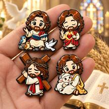 4pcs/Set Pin Enamel Yesus, Kombinasi Warna, Hiasan Lencana Dekoratif Modis, Lencana Kerah, Tas, Hadiah - MultiWarna - View 4