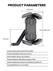 REMAX Motorcycle Phone Holder Handlebar Mount Motorcycle Rearview Mirror Phone Holder 360° Rotation Suitable For 4.0-7.0 Inch Smartphones - RM-c52 - View 6