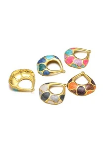 Stainless Steel Gold Enamel Openwork Teardrop Charm, Multi-Color Pearlescent Mosaic Dangle Pendant For DIY Necklace Earring Jewelry Making Supplies - Large Water Drop - View 3