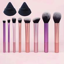 8pcs Soft Blush Makeup Powder Brushes, Fluffy Portable Foundation Brushes, Super Soft Makeup Tools For Highlighter And Eyeshadow + 2pcs Black Powder Puffs - Random Color - View 1