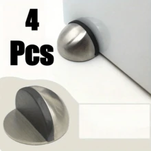 4pcs Steel Door Stopper With Rubber Cushion, No Drill Anti-Collision Glass Door Fixer, Suitable For Home And Bathroom - A - View 1